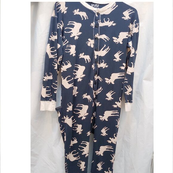 Lazy One XL Don't Moose With Me Blue & White 1 Pc Pajama with Trap Door Flapjack - Picture 1 of 13